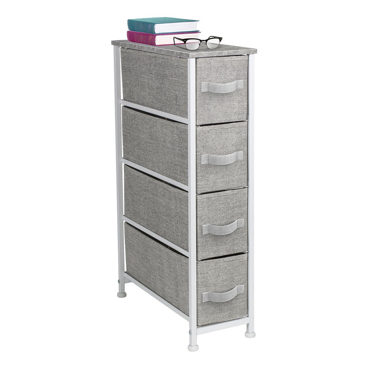 Sorbus 4 Drawers Narrow Dresser - with Steel Frame, Wood Top & Easy Pull Fabric Bins for Small Spaces, Closets, Bedroom, Bathroom & Laundry